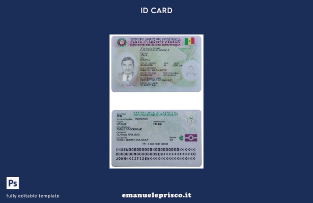 modello di documento d'identità senegalese in stile verificato